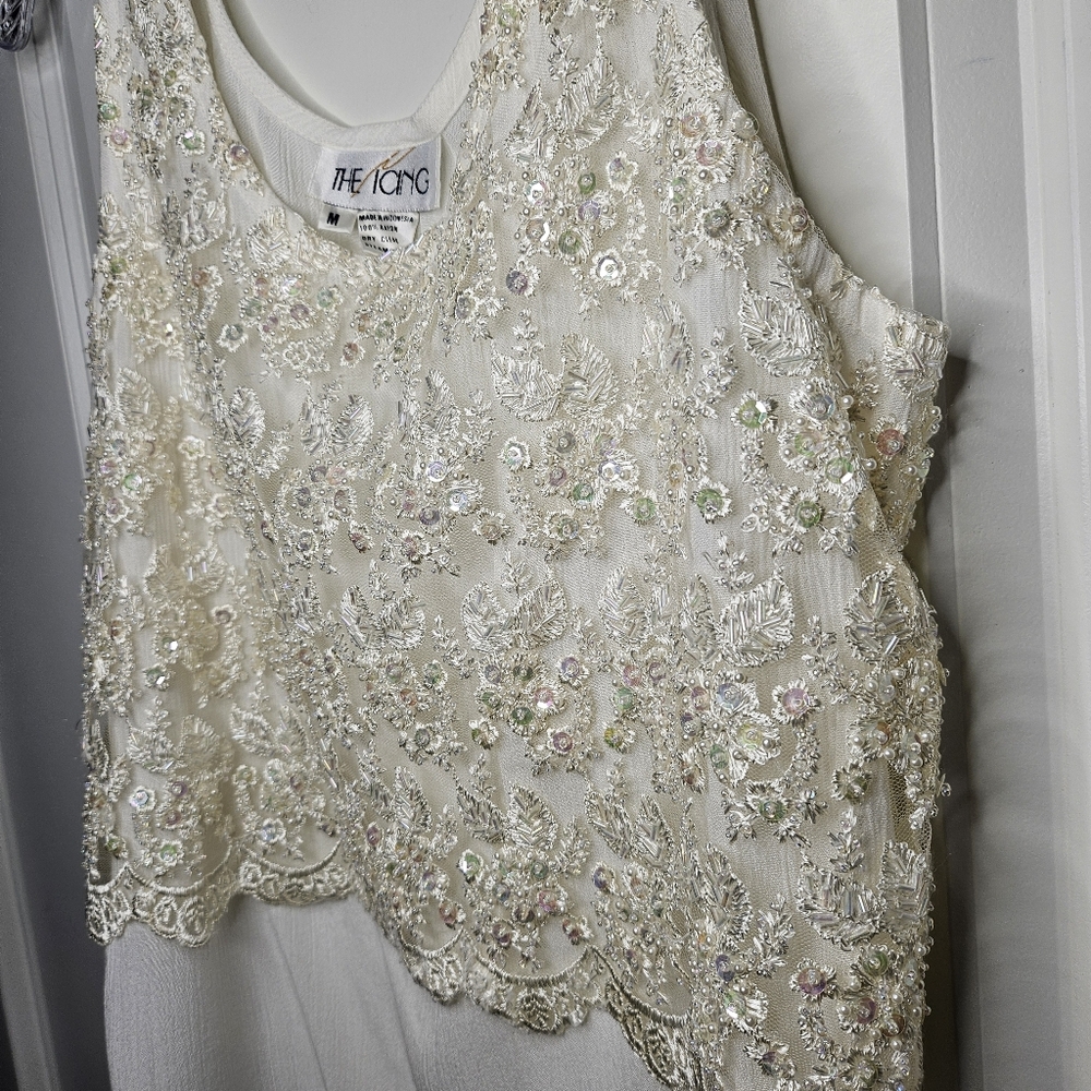The Icing Beaded Tank Top Sleeveless Ivory Sequin Lace Overlay Medium Boho Chic - Picture 6 of 13
